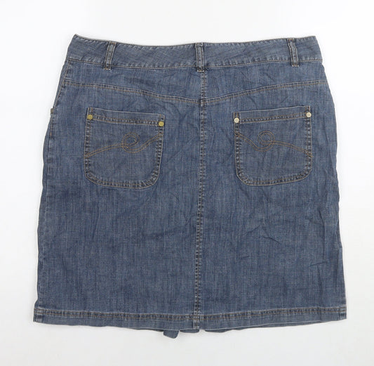 Autograph Womens Blue Cotton A-Line Skirt Size 16 Zip