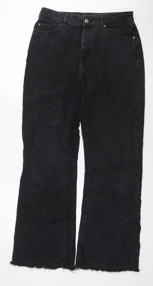 Additional front view of Denim & Co. women’s black polyester blend bootcut jeans, size UK 30, in, 30-inch leg regular zip