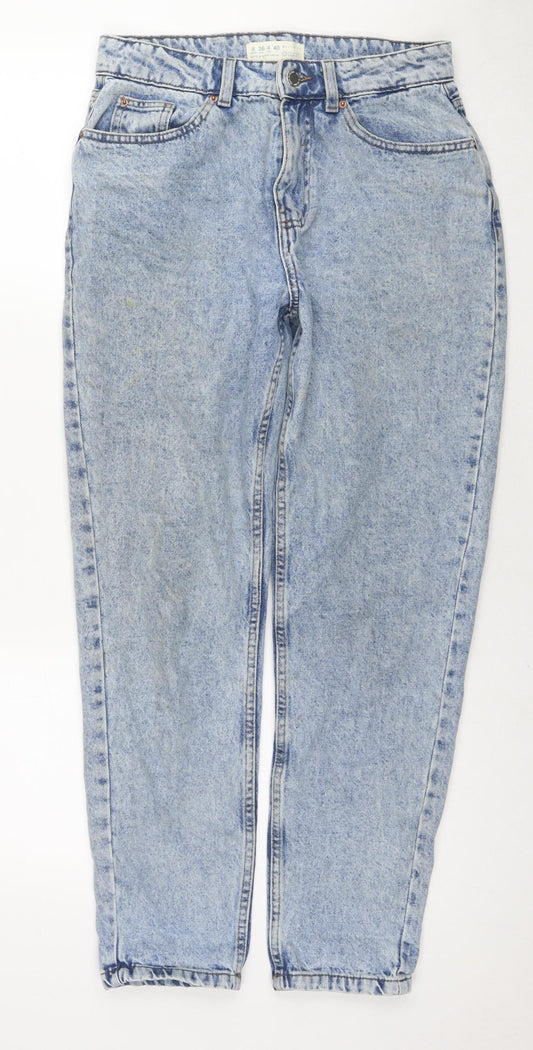 Additional front view of Denim & Co. women’s blue cotton mom jeans, size UK 8, 28-inch leg regular zip