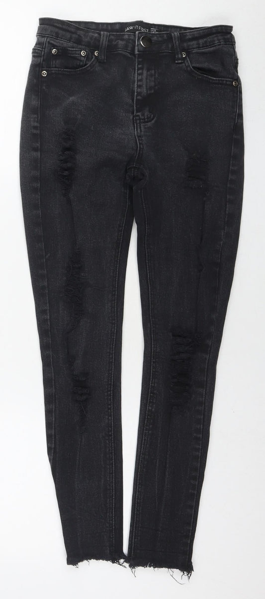 Additional front view of I SAW IT FIRST women’s black cotton skinny jeans, size UK 8, 20.5-inch leg regular zip