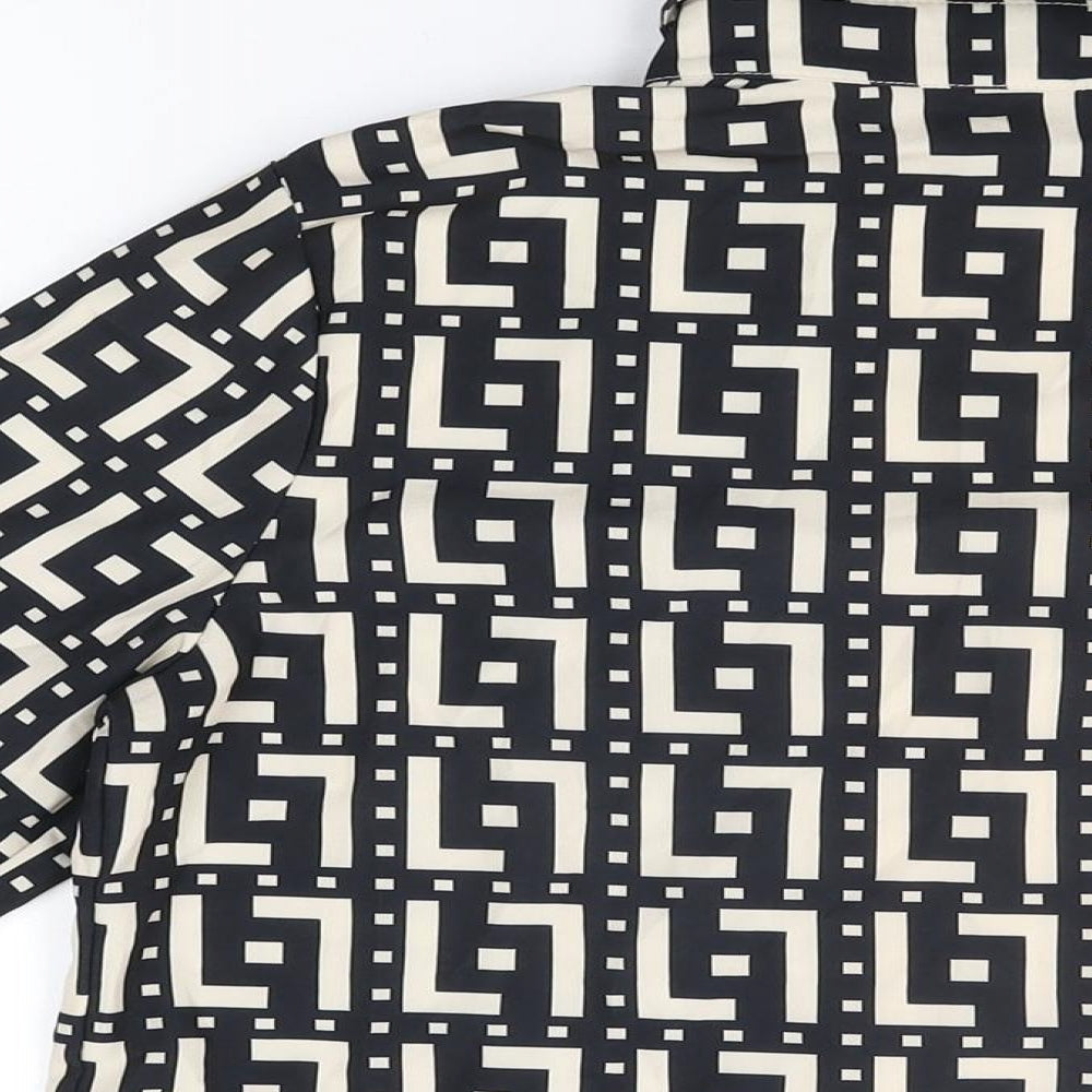 Chic Me Womens Black Geometric Polyester Basic Button-Up Size M Collared