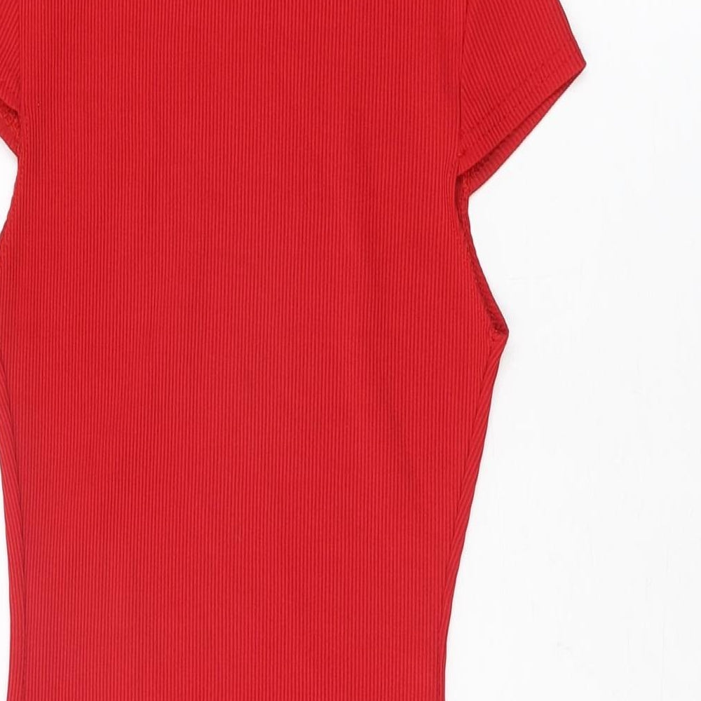 PRETTYLITTLETHING Womens Red Polyester Bodycon Size 6 Round Neck Pullover