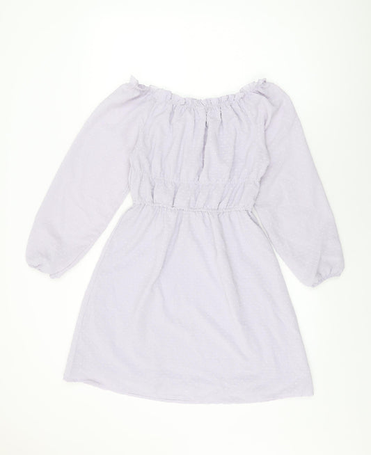 H&M Womens Purple Geometric Polyester Shift Size S Off the Shoulder Pullover