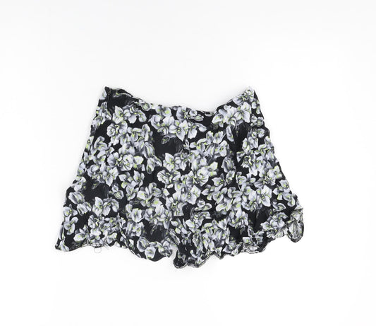 Miss Selfridge Womens Black Floral Viscose Basic Shorts Size 10 Regular Zip