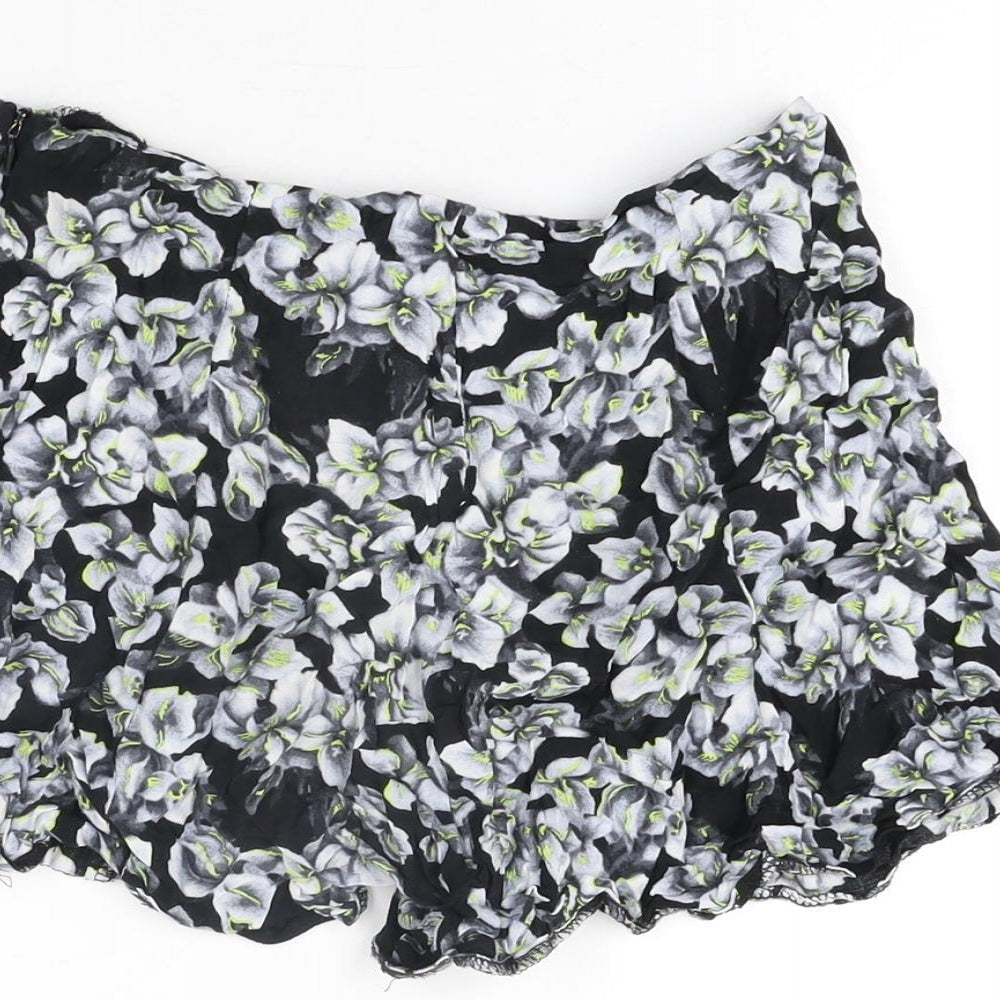 Miss Selfridge Womens Black Floral Viscose Basic Shorts Size 10 Regular Zip