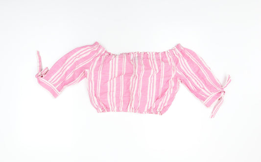 Womens UK Size 12 New Look Pink Cropped T-Shirt