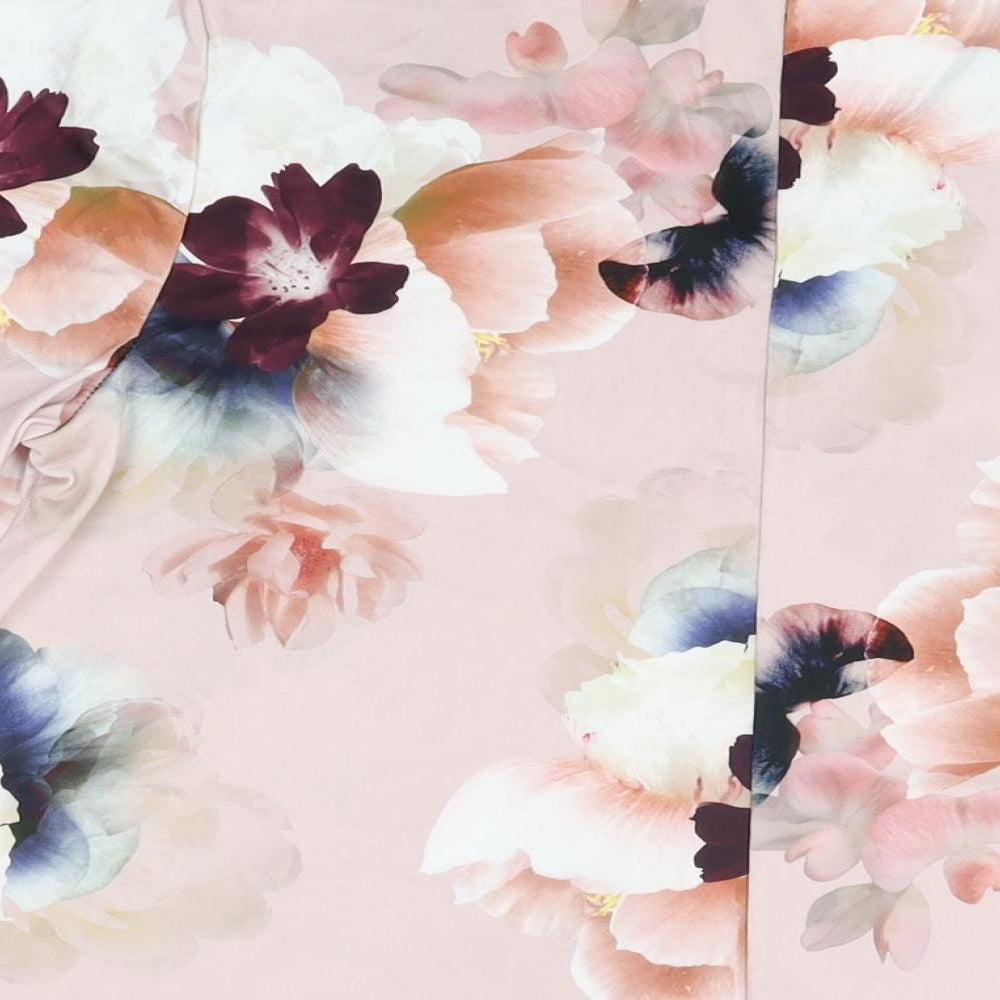 Originals Womens Pink Floral Polyester Basic T-Shirt Size M V-Neck