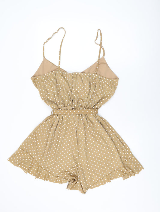 Boohoo Womens Beige Polka Dot Polyester Playsuit One-Piece Size 28 Pullover