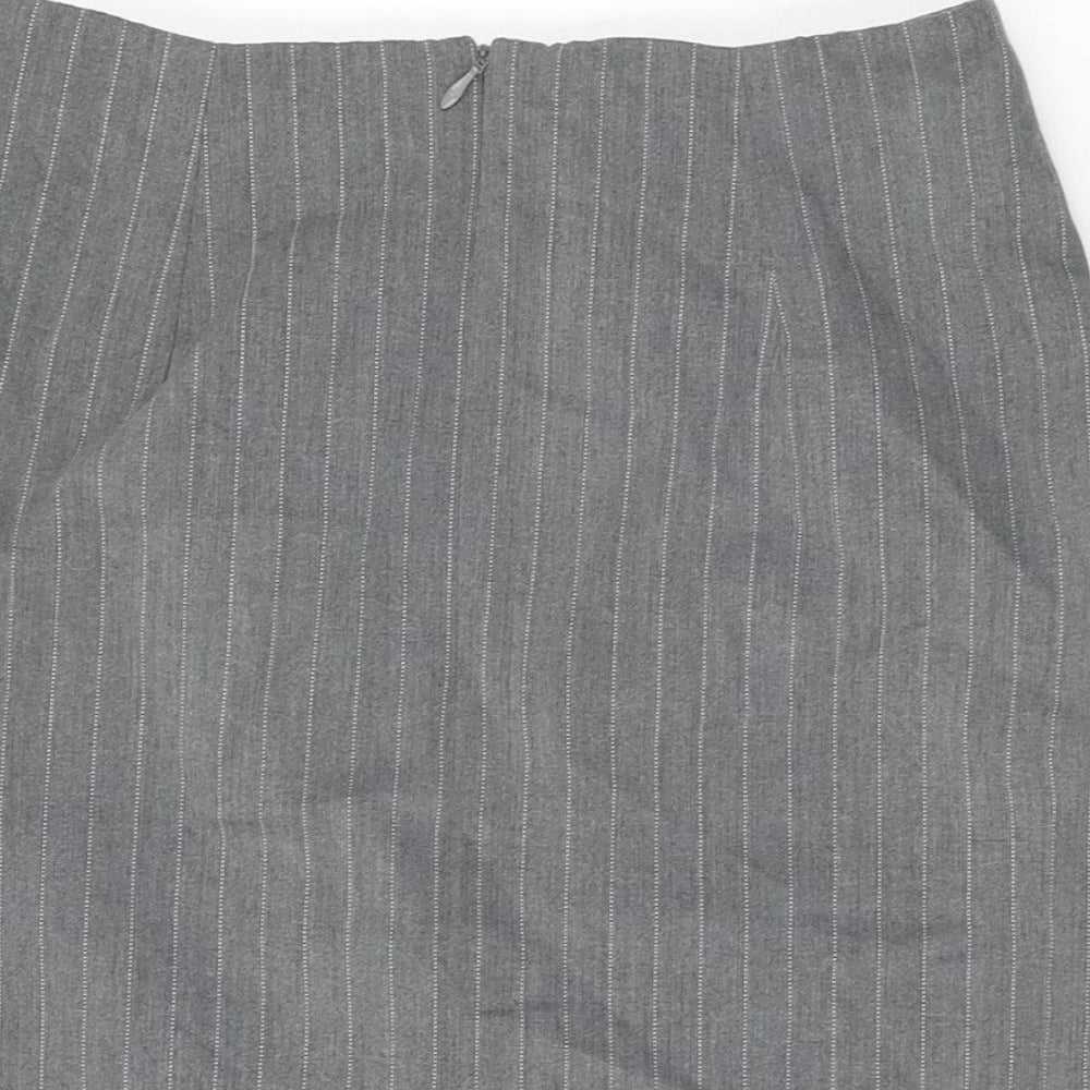 Dorothy Perkins Womens Grey Striped Polyester Straight & Pencil Skirt Size 14 Zip