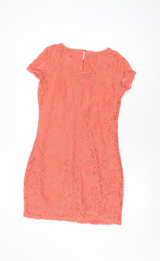Dorothy Perkins Womens Pink Floral Nylon Bodycon Size 8 Round Neck Button