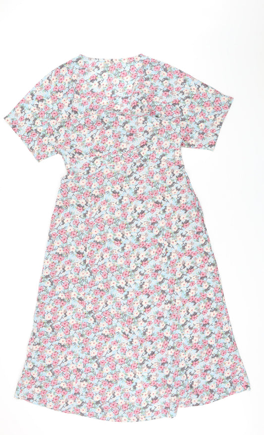 Brave Soul Womens Multicoloured Floral Polyester A-Line Size M V-Neck Button