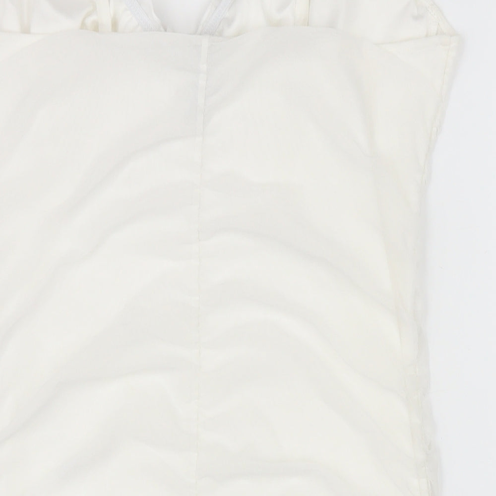 Divided by H&M Womens White Polyester A-Line Size L V-Neck