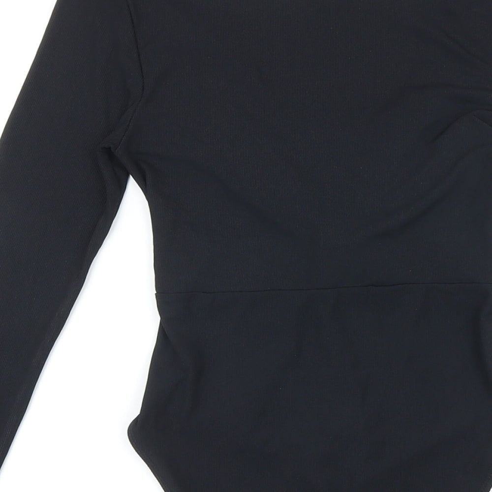Topshop Womens Black Polyester Bodysuit One-Piece Size 8 Snap - Knot detail