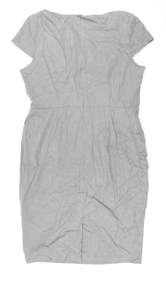 Marks and Spencer Womens Grey Polyester Pencil Dress Size 16 Round Neck Zip