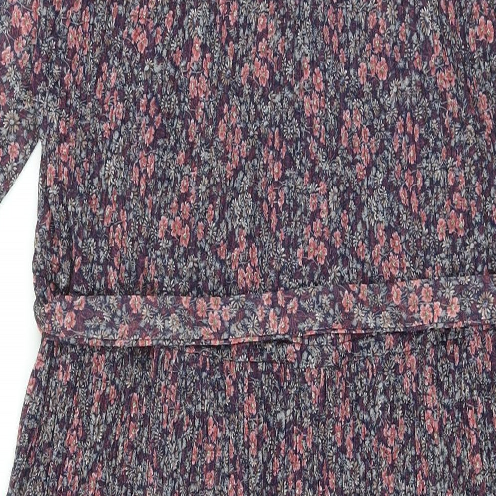 Beskestex Womens Multicoloured Floral Polyester A-Line Size 12 Round Neck Tie - Pleated front