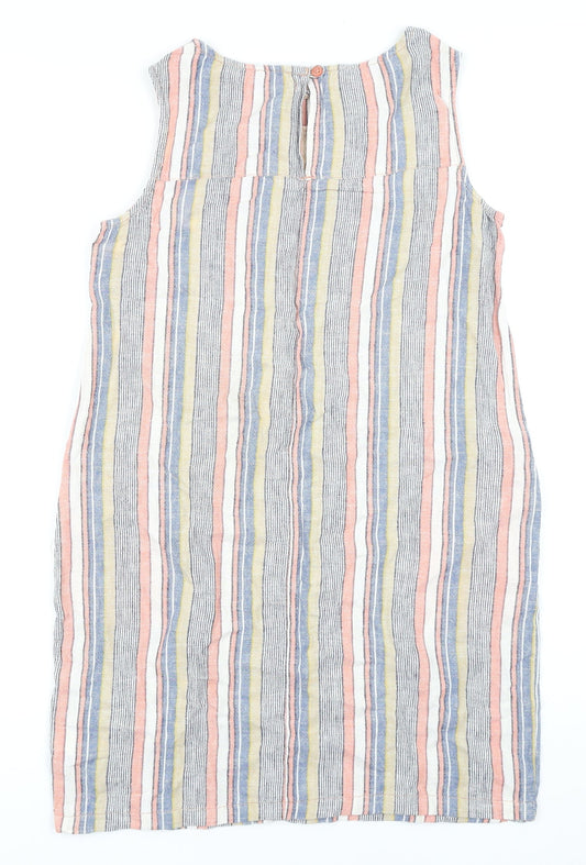 NEXT Womens Multicoloured Striped Linen Pencil Dress Size 8 Round Neck Button