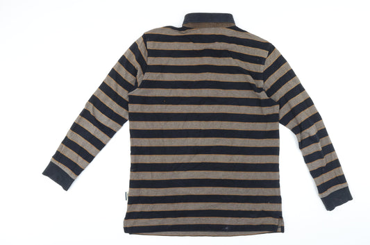 Santa Barbara Mens Blue Striped Cotton Polo Size M Collared Button