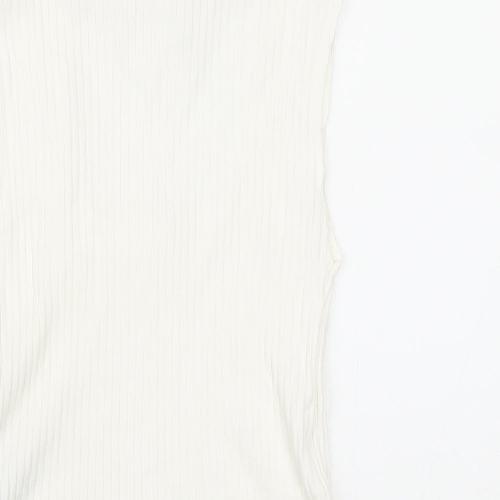 Zara Womens White Viscose Basic T-Shirt Size M Round Neck
