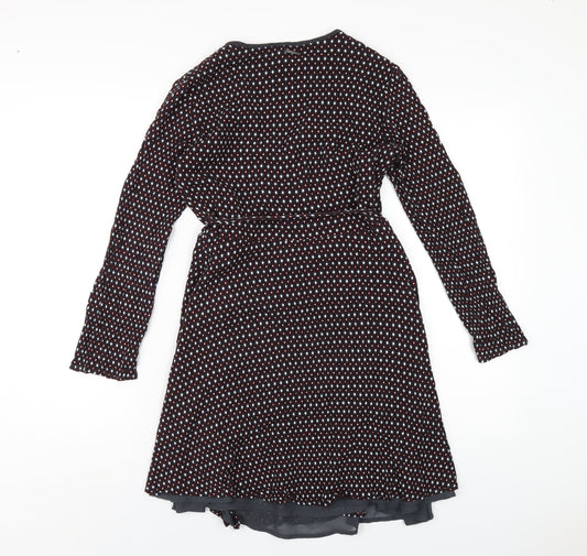 Pepe Jeans Womens Grey Geometric Viscose Wrap Dress Size S V-Neck Tie