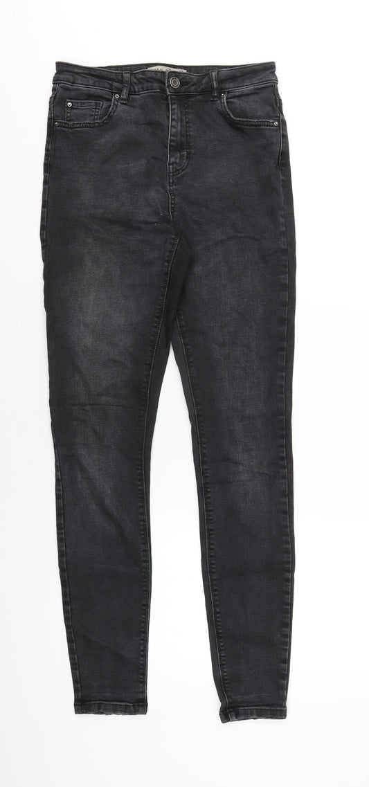 Additional front view of Denim & Co. women’s black cotton skinny jeans, size UK 12, 30-inch leg regular zip