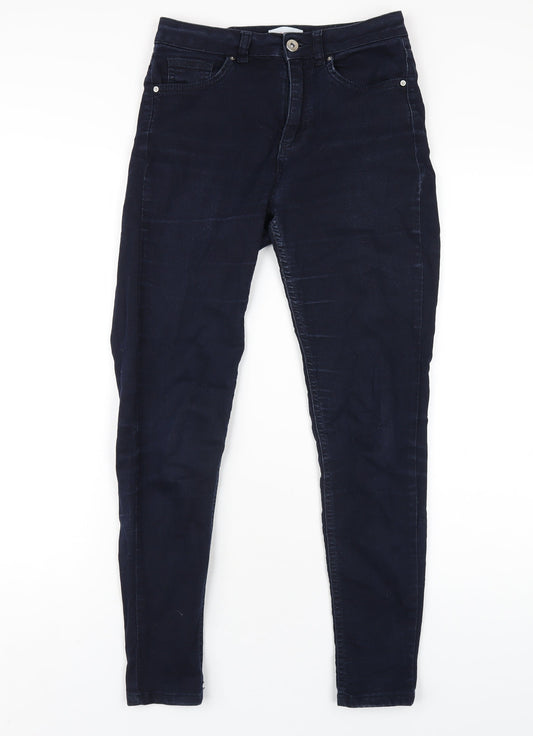 Additional front view of Dunnes women’s blue cotton skinny jeans, size UK 8, 28-inch leg regular zip