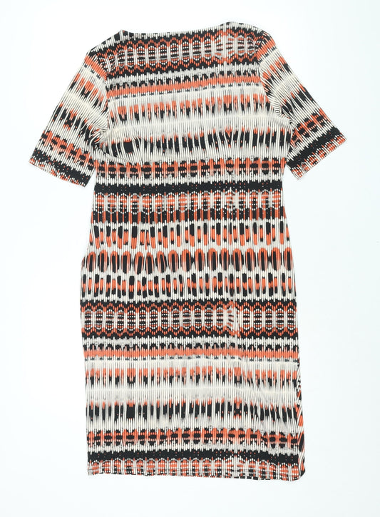 Marks and Spencer Womens Multicoloured Geometric Polyester Shift Size 14 V-Neck Pullover - Rouched