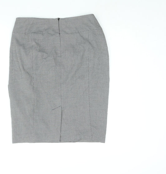 Marks and Spencer Womens Grey Check Polyester Straight & Pencil Skirt Size 14 Zip - Waterfall Frill Houndstooth
