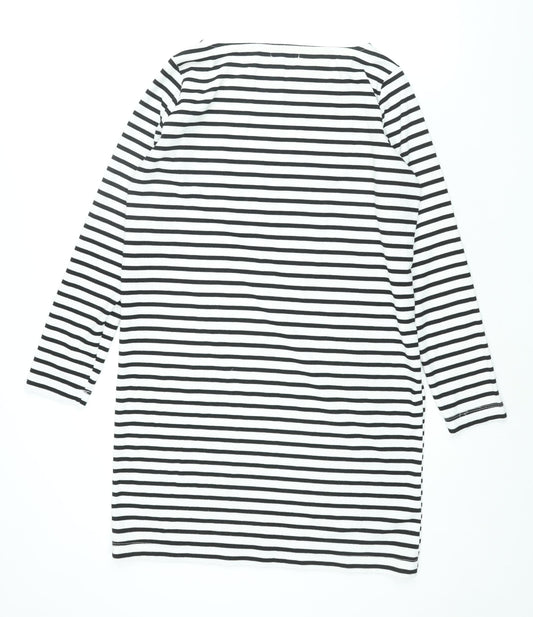 Pieces Womens White Striped Polyester Shift Size M Boat Neck Pullover