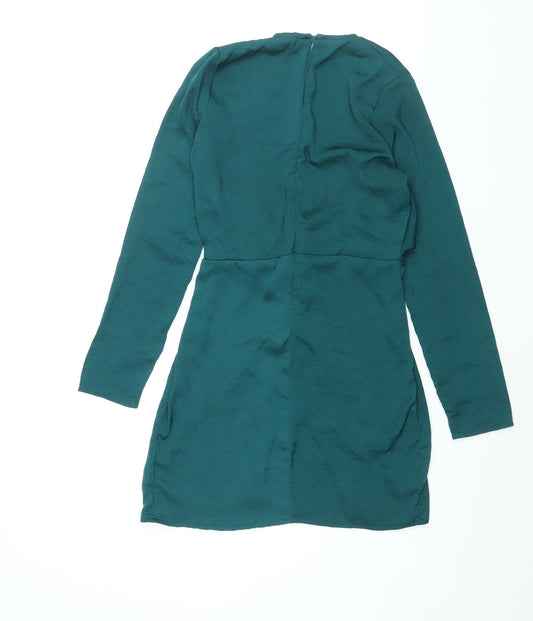 Missguided Womens Green Polyester Wrap Dress Size 8 V-Neck Zip