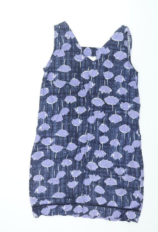 NEXT Womens Blue Geometric Linen Shift Size 8 V-Neck Pullover