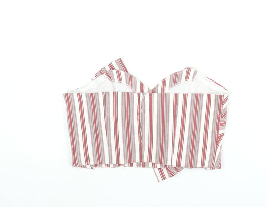 Miss Selfridge Womens Red Striped Viscose Cropped Blouse Size 12 Sweetheart - Bow