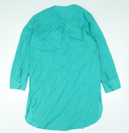 Marks and Spencer Womens Green Cotton Shirt Dress Size M Round Neck Button