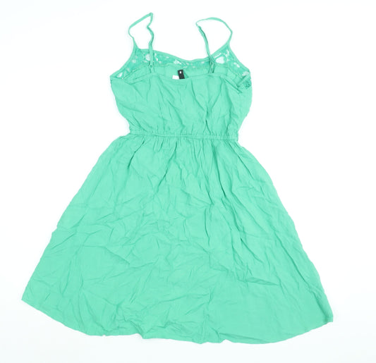 Divided by H&M Womens Green Viscose A-Line Size 8 Scoop Neck Pullover - Lace Trim