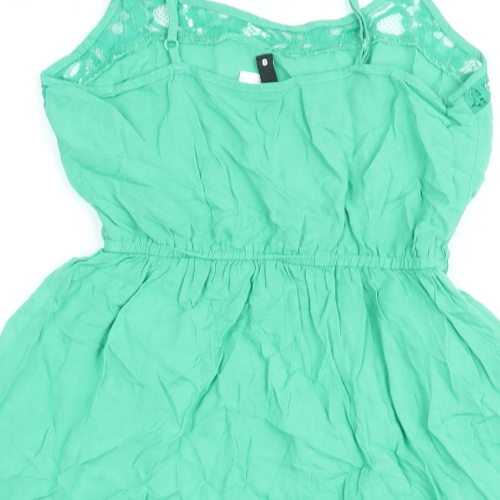 Divided by H&M Womens Green Viscose A-Line Size 8 Scoop Neck Pullover - Lace Trim