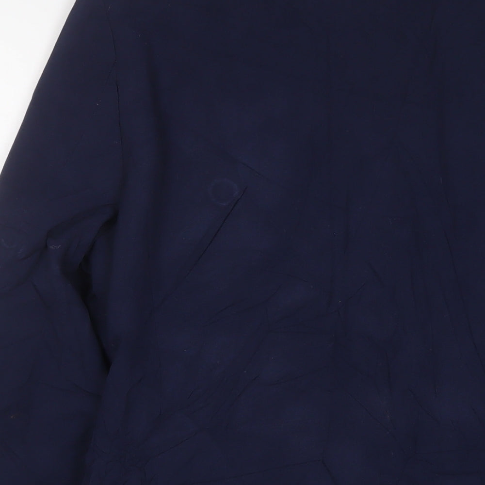 Brand and care label for ASOS men’s blue polyester jacket suit jacket, size 38, regular