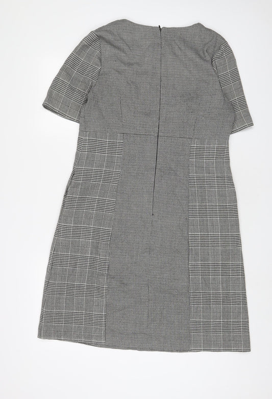 NEXT Womens Grey Plaid Polyester Sheath Size 14 Boat Neck Zip