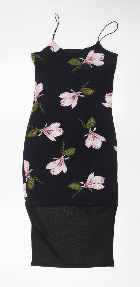 ASOS Womens Grey Floral Viscose Bodycon Size 10 Scoop Neck Pullover