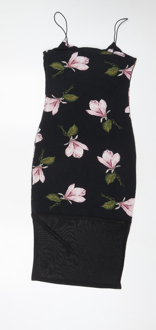 ASOS Womens Grey Floral Viscose Bodycon Size 10 Scoop Neck Pullover