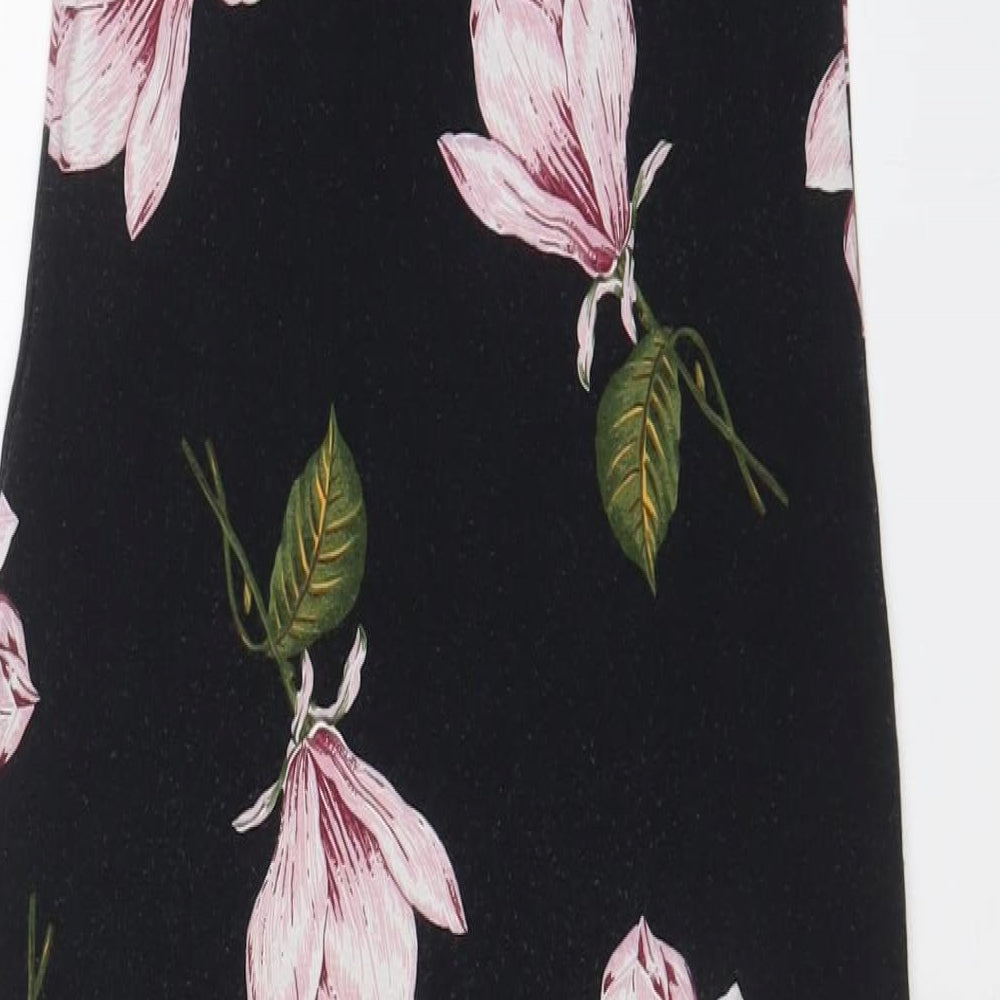 Brand and care label for ASOS women’s grey floral viscose bodycon, size UK 10, scoop neck pullover