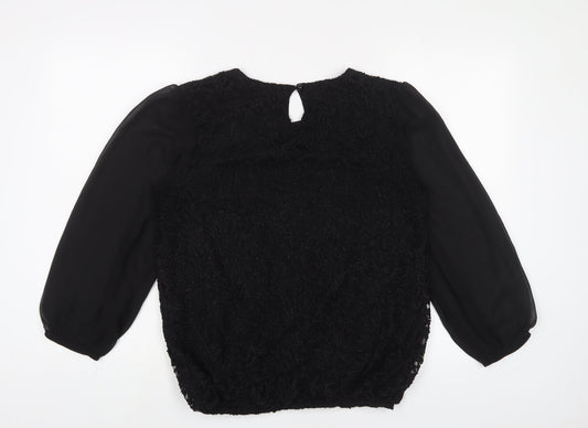 Quiz Womens Black Nylon Basic Blouse Size 16 Crew Neck