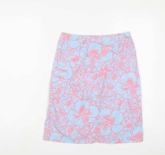 Marks and Spencer Womens Blue Fair Isle Cotton A-Line Skirt Size 10 Zip