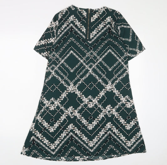 Apricot Womens Green Geometric Polyester A-Line Size 8 Crew Neck Zip