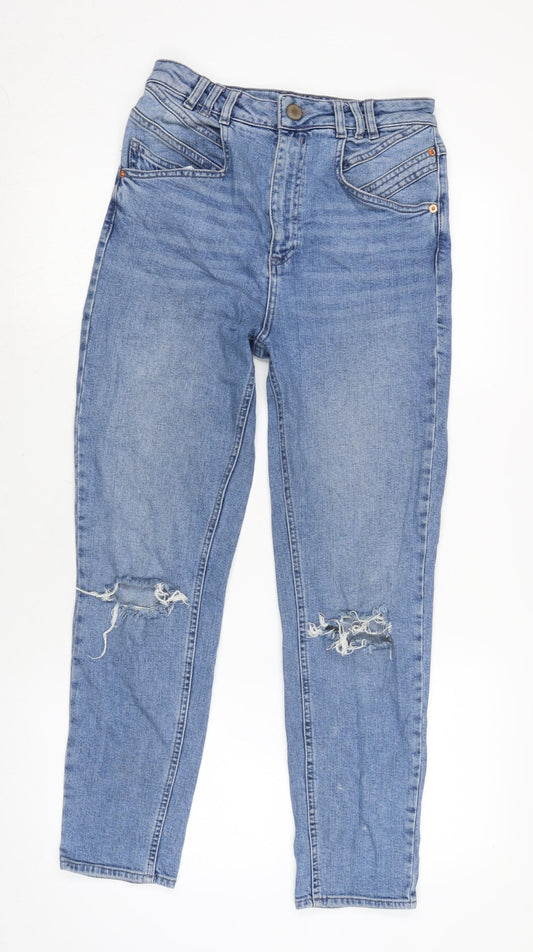 Additional front view of ASOS women’s blue cotton blend straight jeans, size UK 26, in, 25-inch leg regular zip