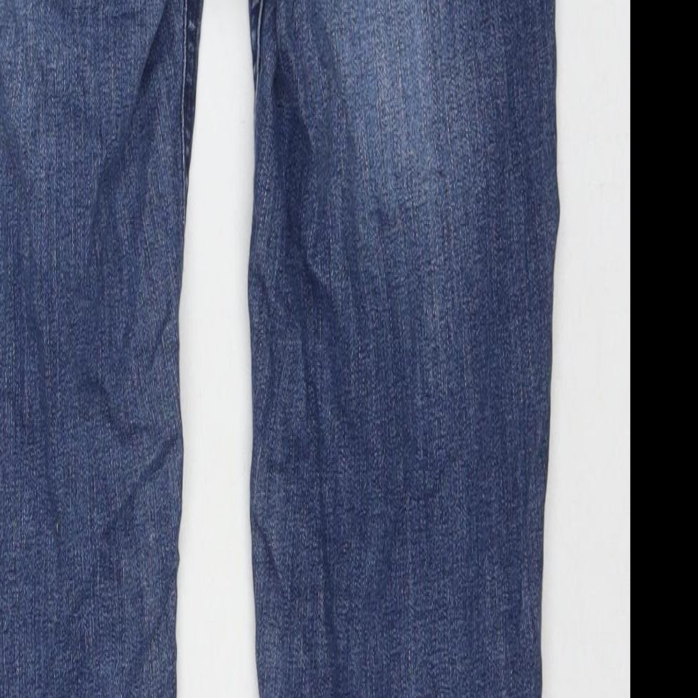 Brand and care label for Denim & Co. women’s blue cotton skinny jeans, size UK 8, 29-inch leg regular zip