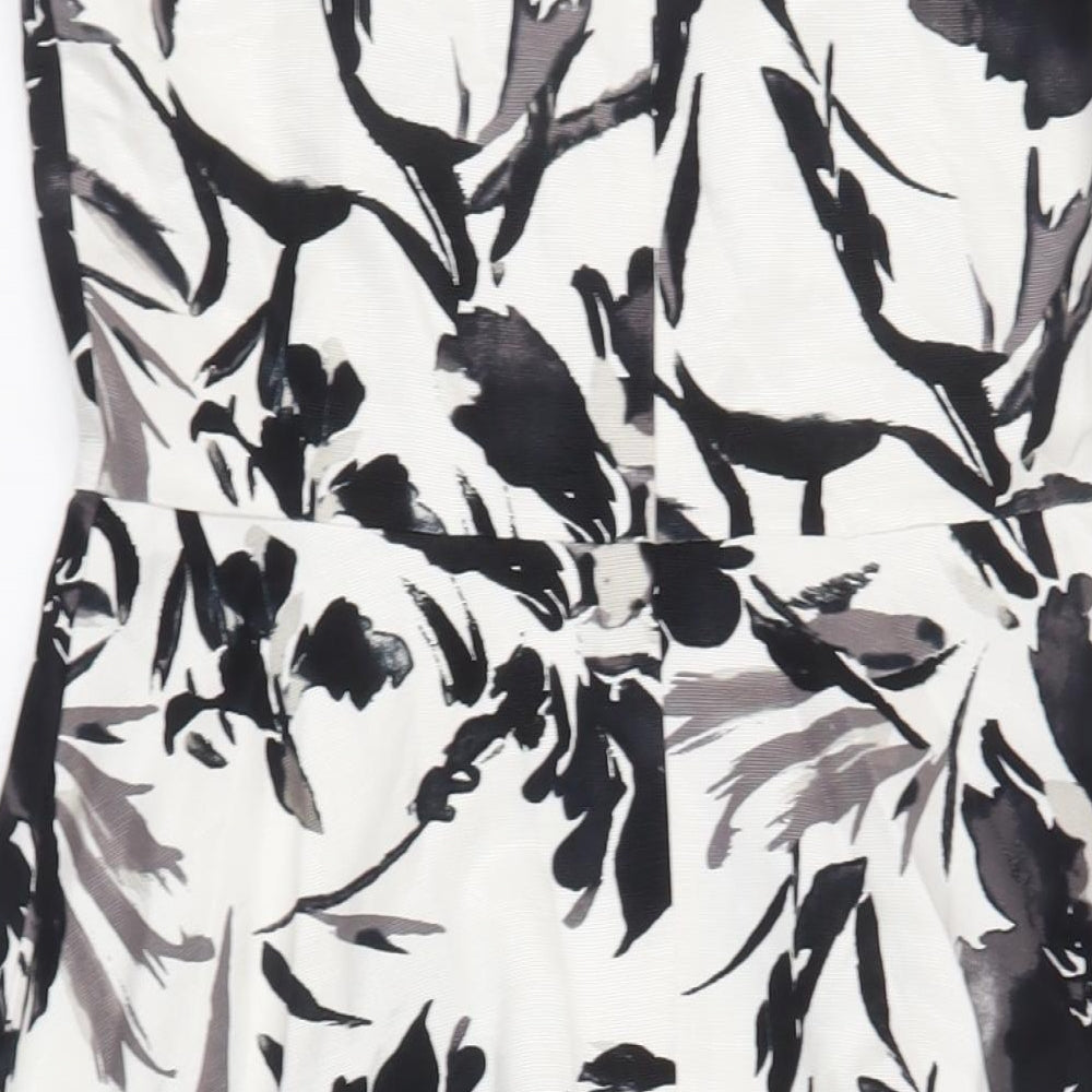 CC Womens White Floral Cotton Fit & Flare Size 14 V-Neck Zip