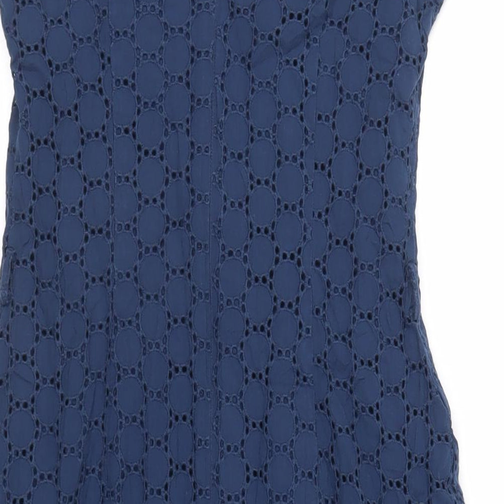 Bravissimo Womens Blue Cotton Pencil Dress Size 8 Off the Shoulder Button - Broderie Anglaise