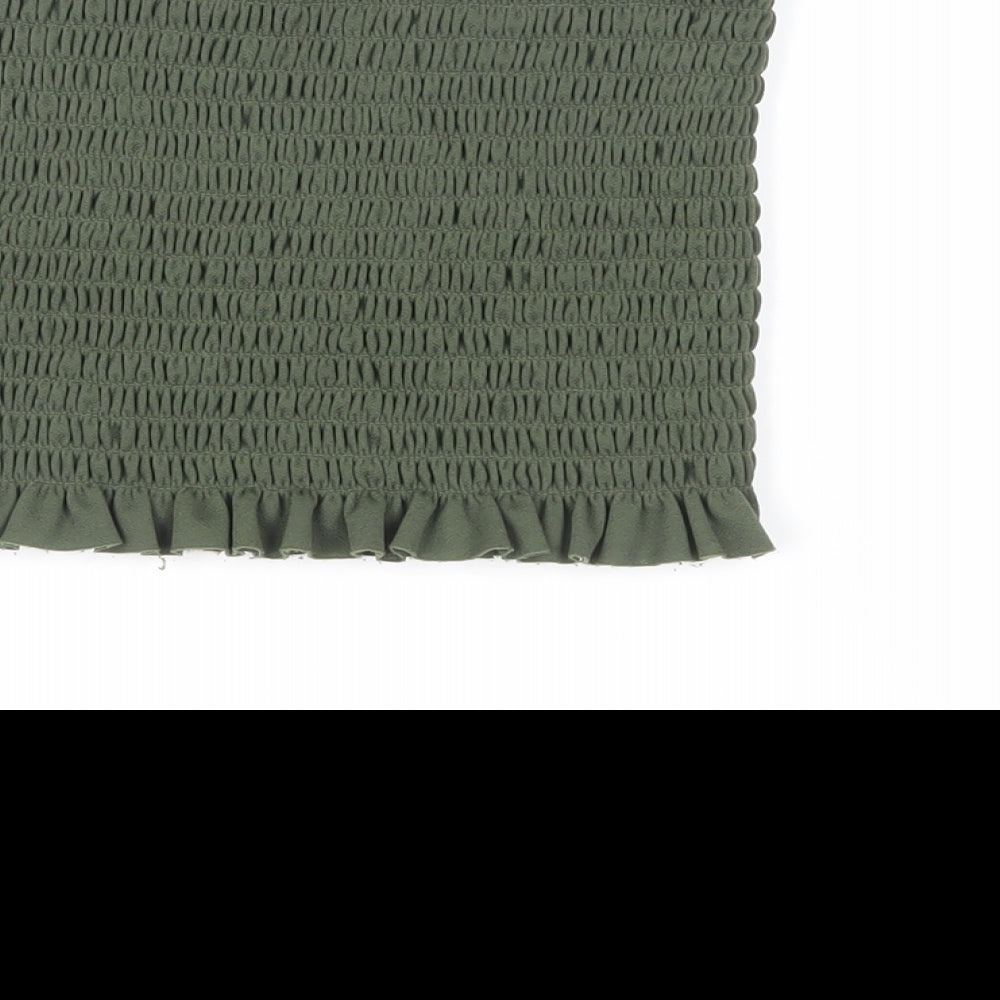 Boohoo Womens Green Polyester Cropped Blouse Size S Square Neck - Shirred