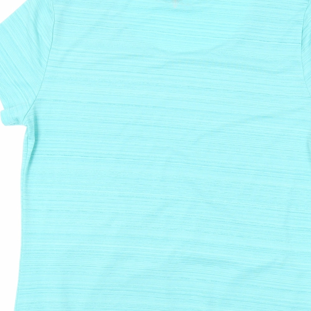 Marks and Spencer Womens Green Striped Polyester Basic T-Shirt Size 8 Round Neck - Gym Workout Running