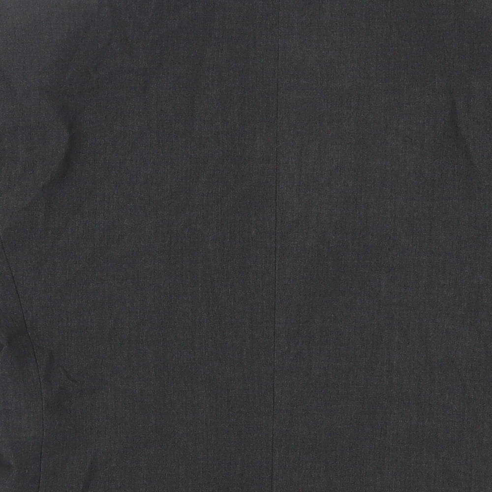 Brand and care label for ASOS men’s grey polyester jacket suit jacket, size 38, regular