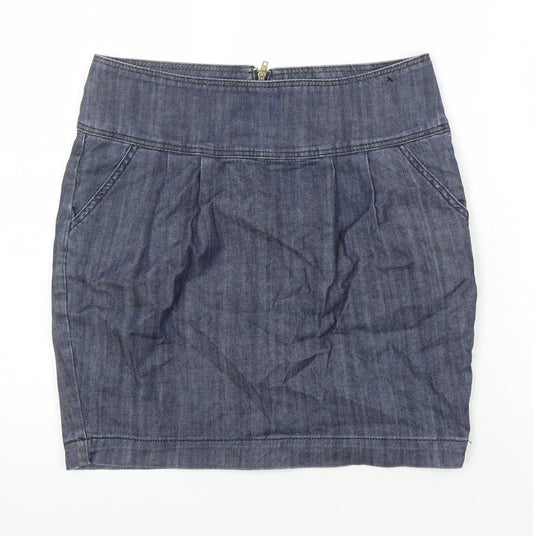 Additional front view of Be Beau women’s blue cotton mini skirt, size UK 10